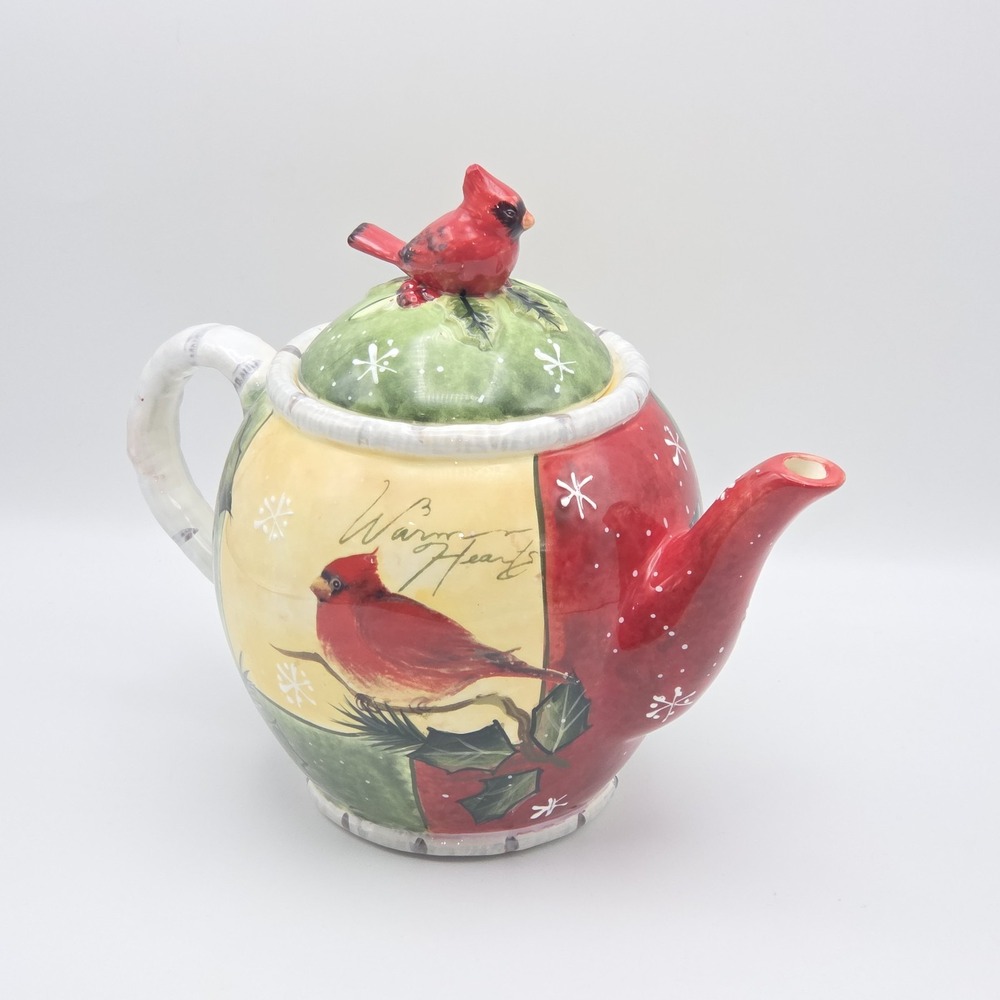 Susan Winget Warm Hearts Holiday Cardinal Teapot w/Lid Certified International